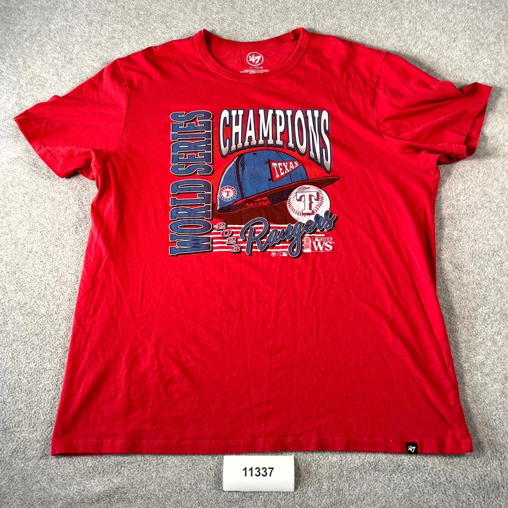 47' Champion World Series Texas Rangers T Shirt Men 2XL Red Graphic Print Cotton
